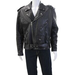 Unik Mens Biker Motorcycle Jacket Black Collared Buckle Fall Size S